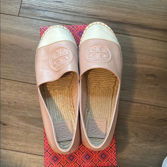 Tory Burch Pink Cream Leather Espadrille Flats — gently used with box - Picture 3 of 13